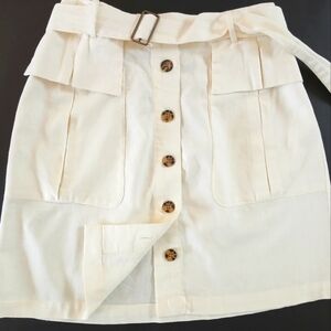 NICOLE MILLER Linen Blend Front Button Mini Skirt Belted Sz M  NWOT